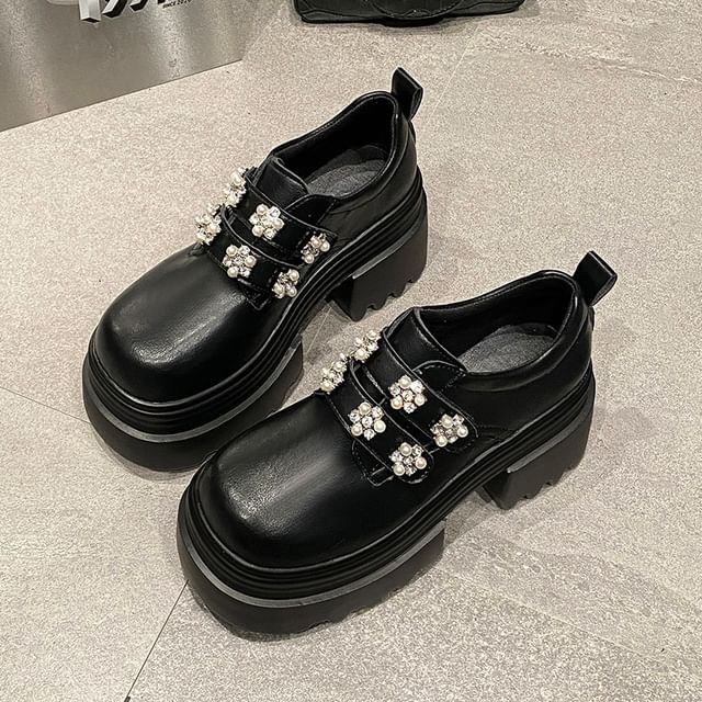 Platform Shoes Embellished Faux Leather