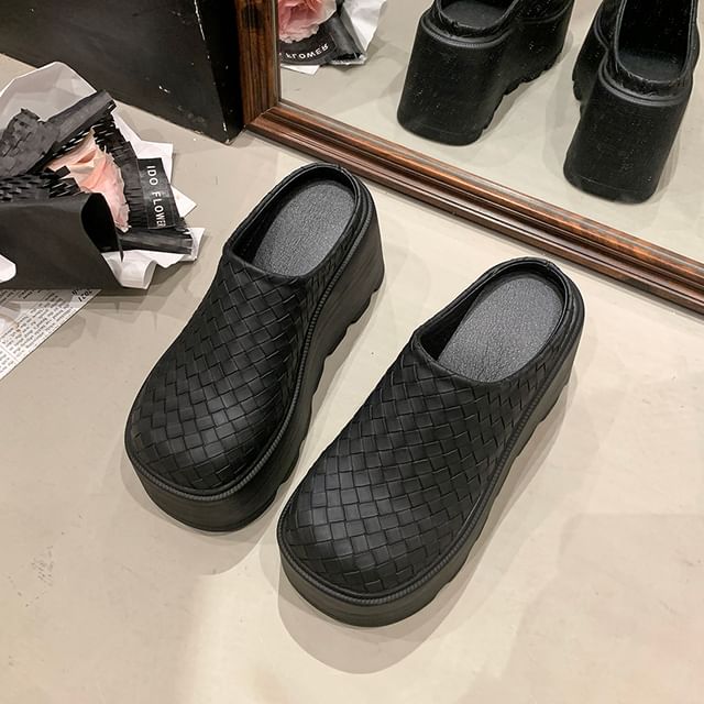 Leather Plain Faux Platform Mules