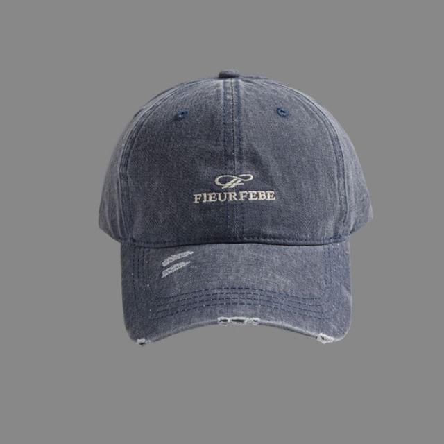 Cap Washed Distressed Letter Embroidered
