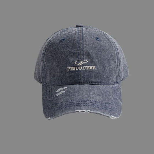 Cap Washed Distressed Letter Embroidered