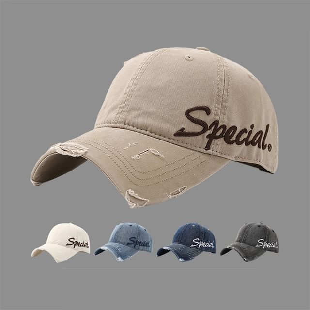Letter Embroidered Distressed Cap