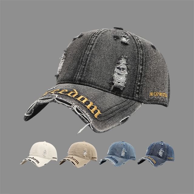 Washed Distressed Embroidered Letter Cap