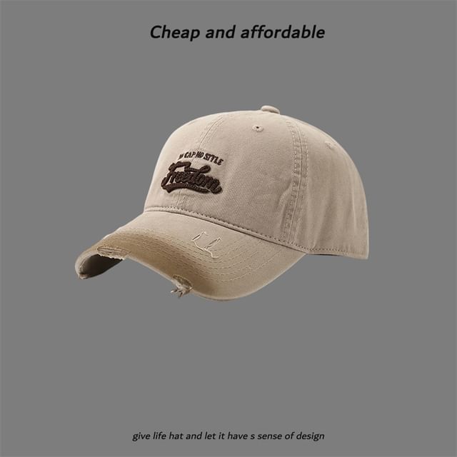 Letter Washed Cap Distressed Embroidered