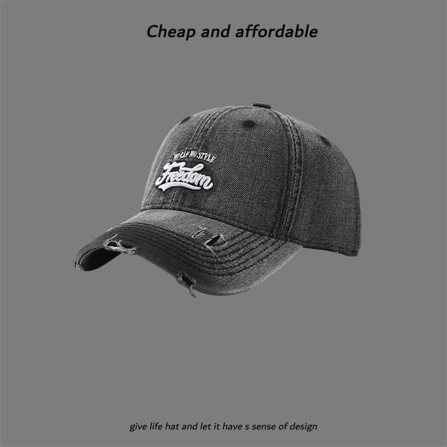 Letter Washed Cap Distressed Embroidered