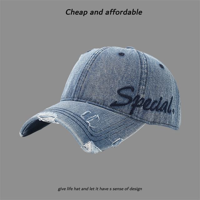 Letter Embroidered Distressed Cap