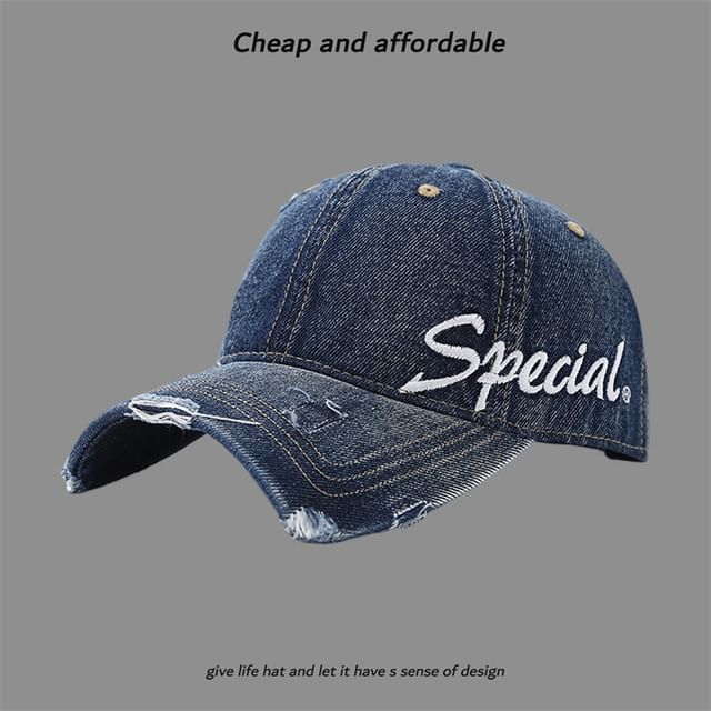 Letter Embroidered Distressed Cap