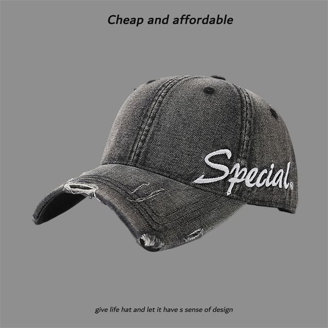 Letter Embroidered Distressed Cap