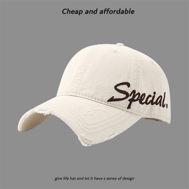 Letter Embroidered Distressed Cap