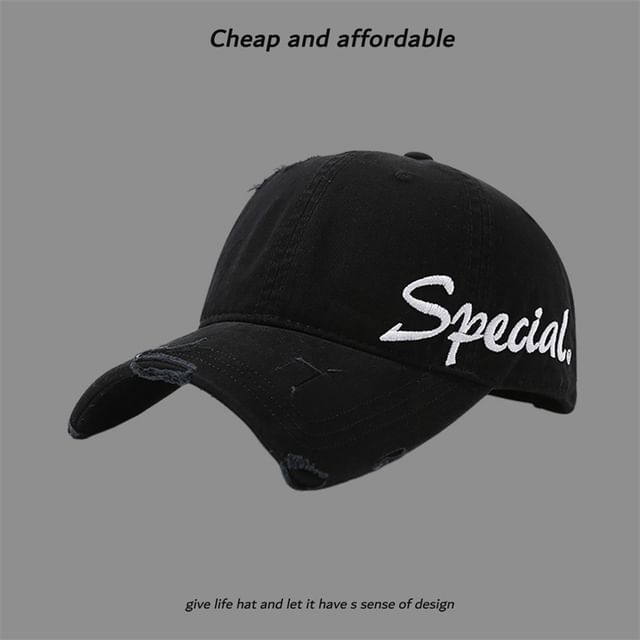 Letter Embroidered Distressed Cap