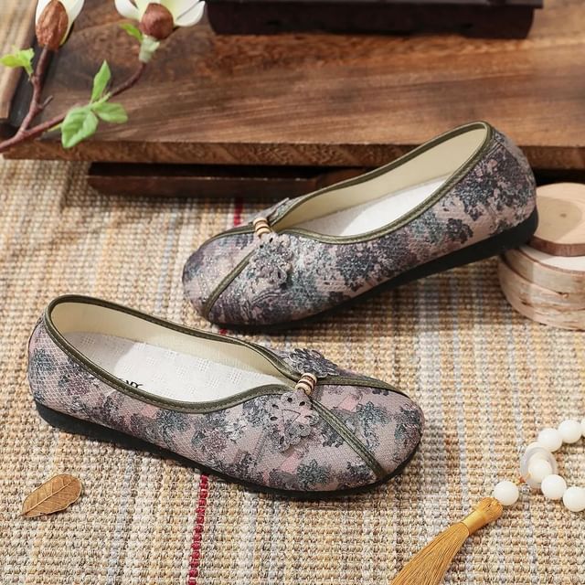 Print Floral Panel Flats