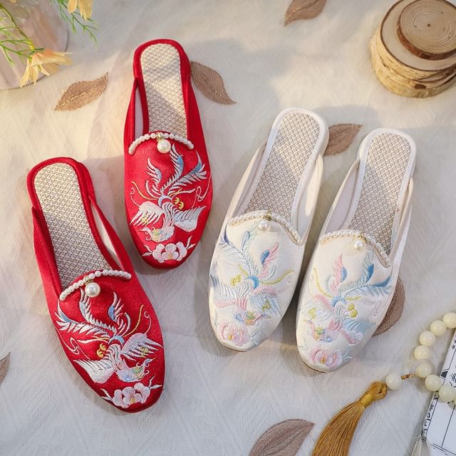 Mules Faux Embroidered Pearl