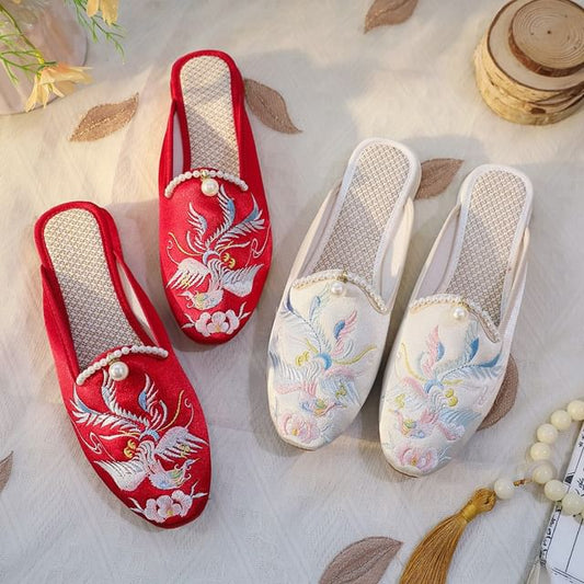 Mules Faux Embroidered Pearl
