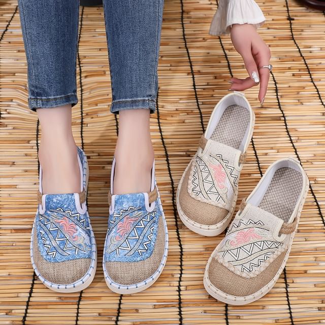 Slip Ons Platform Panel Embroidered