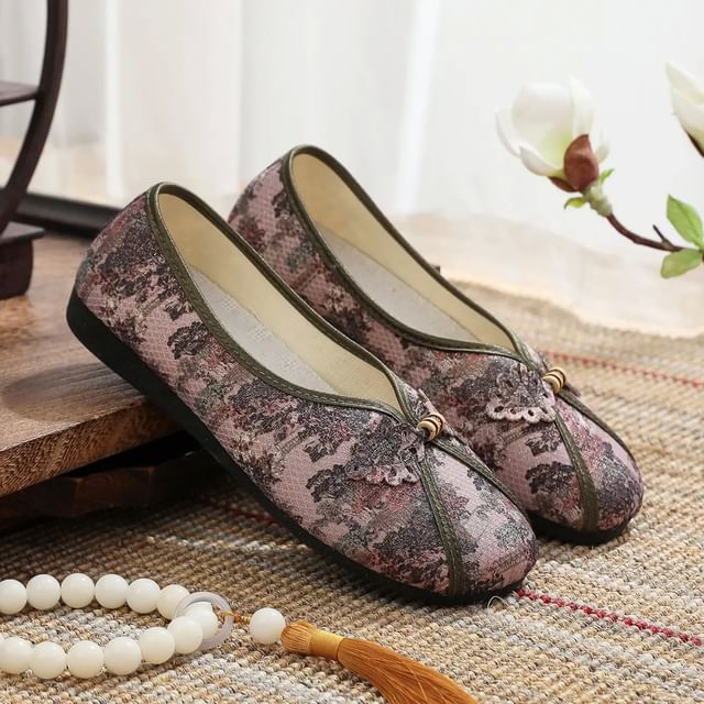 Print Floral Panel Flats