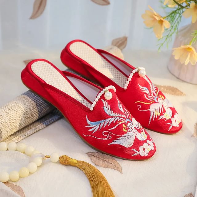 Mules Faux Embroidered Pearl