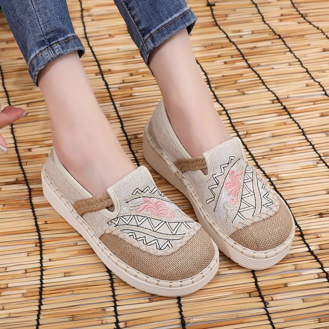 Slip Ons Platform Panel Embroidered