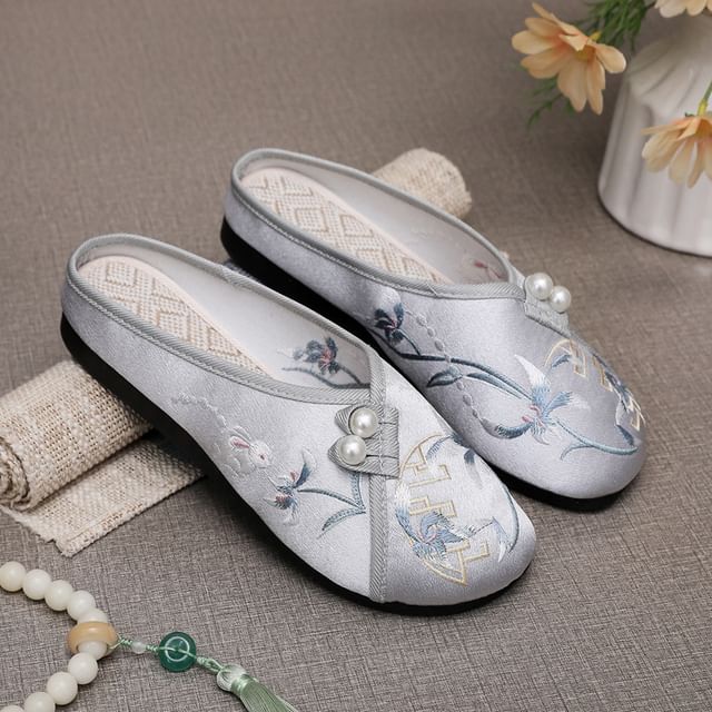 Embroidered Beaded Mules