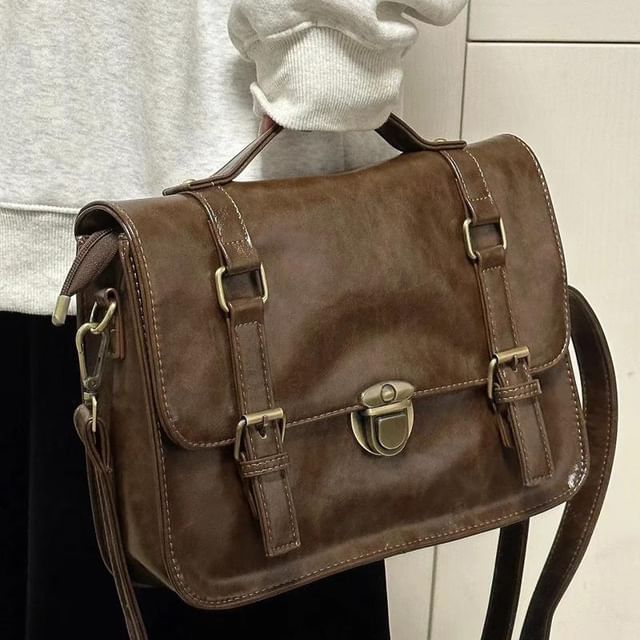 Leather Faux Satchel Plain Bag