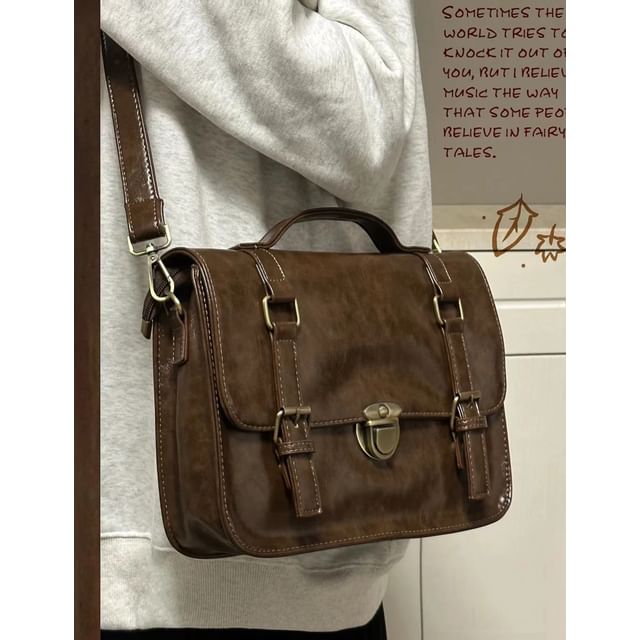 Leather Faux Satchel Plain Bag