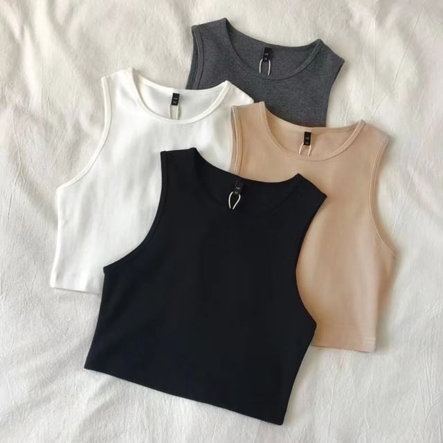 Crop Tank Plain Neck Crew Top