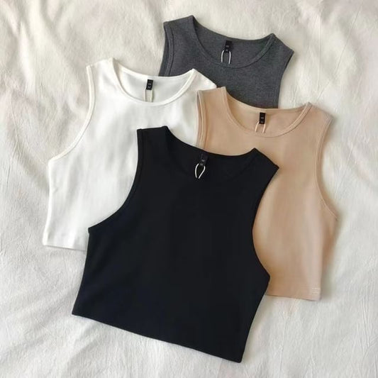 Crop Tank Plain Neck Crew Top