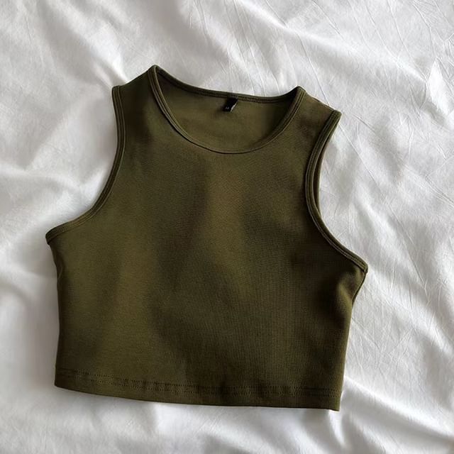 Crop Tank Plain Neck Crew Top
