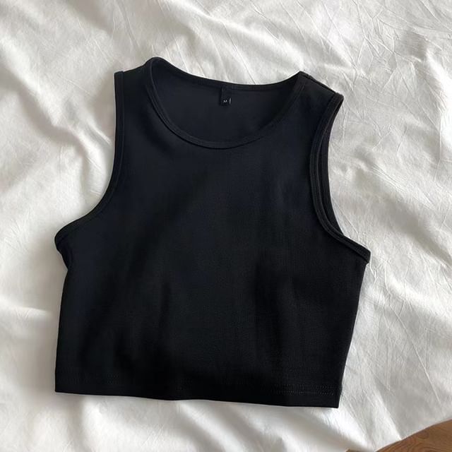 Crop Tank Plain Neck Crew Top