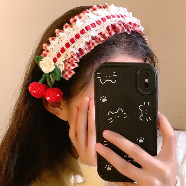 Headband Ruffle Detail Plaid Cherry