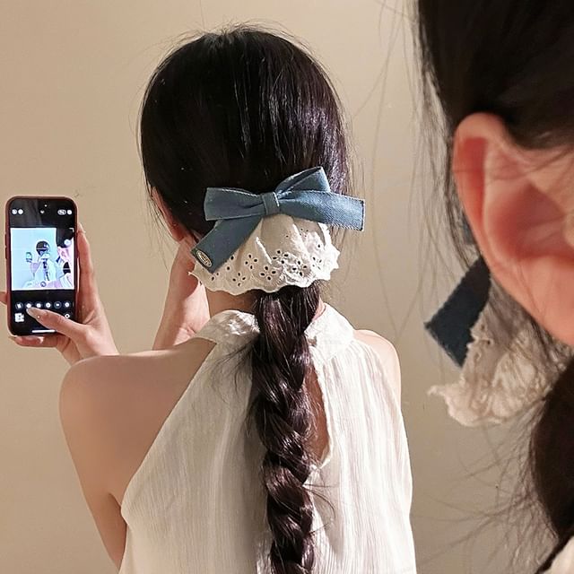 Clip Panel Bow Ruffle Denim Hair