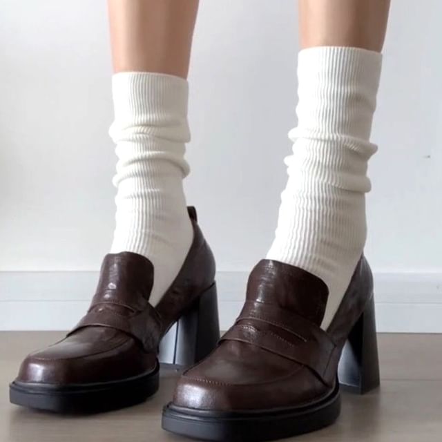 Heel Chunky Loafer Pumps