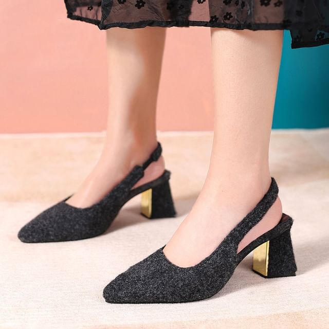 Pumps Slingback Block Pointed Toe Heel