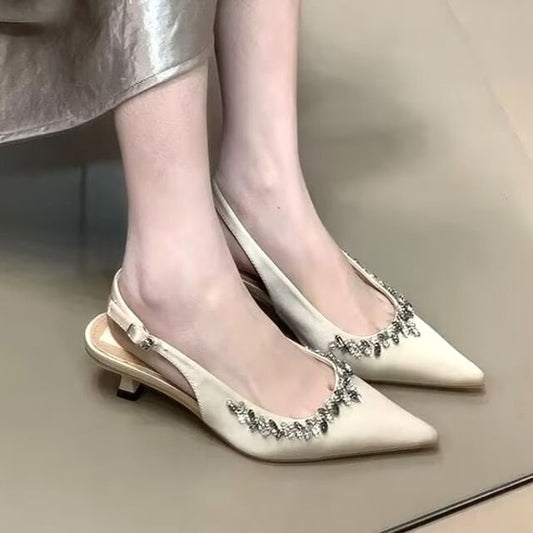 Toe Stiletto Slingback Heel Pointed Rhinestone Pumps