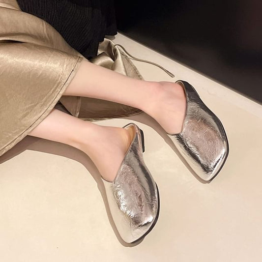 Toe Metallic Leather Faux Mules Square