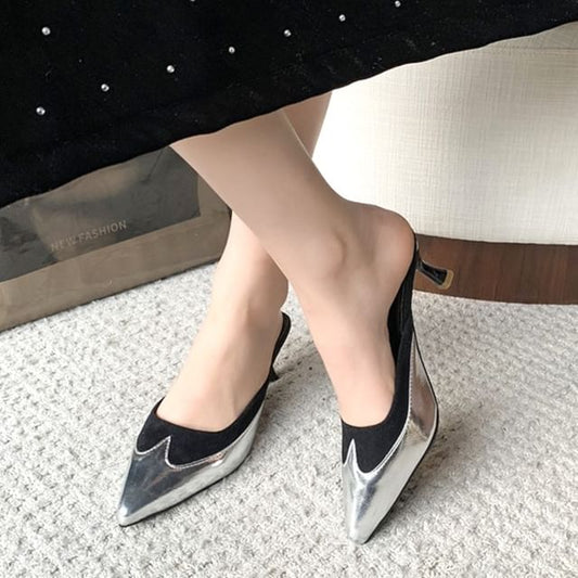 Heel Tone Pointed Stiletto Mules Two Toe