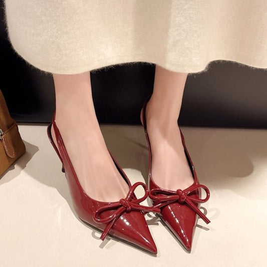 Stiletto Sandals Bow Pointed Slingback Toe Heel