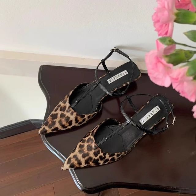 Toe Print Leopard Slingback Pointed Sandals