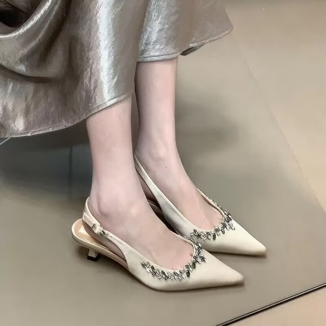 Toe Stiletto Slingback Heel Pointed Rhinestone Pumps