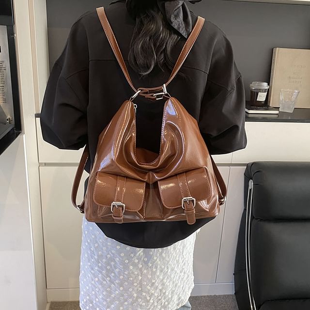 Faux Multi-Pocket Backpack Leather