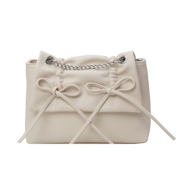 Chain Strap Bow Shoulder Faux Leather Bag