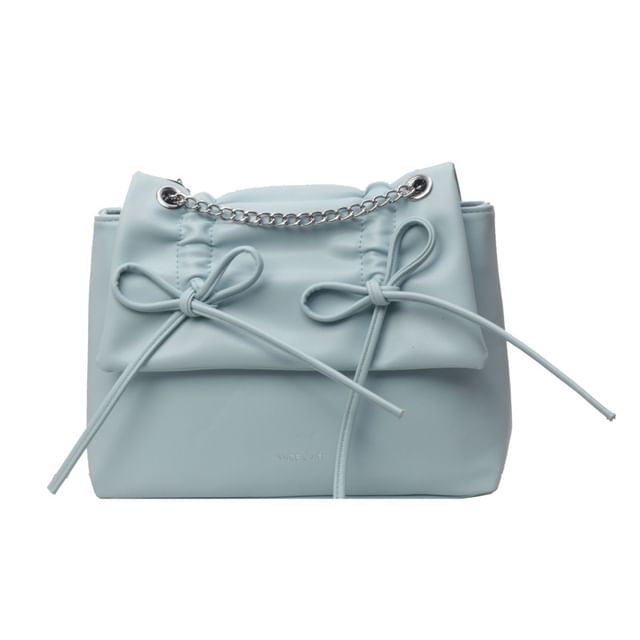 Chain Strap Bow Shoulder Faux Leather Bag