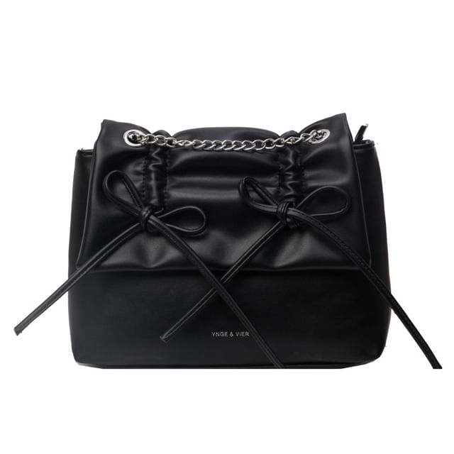 Chain Strap Bow Shoulder Faux Leather Bag