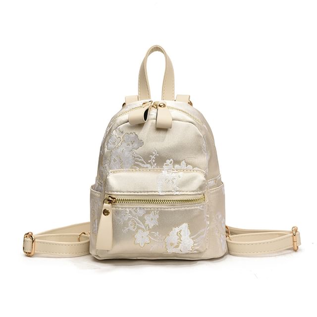 Backpack Flower Embroidered Multi-Pocket