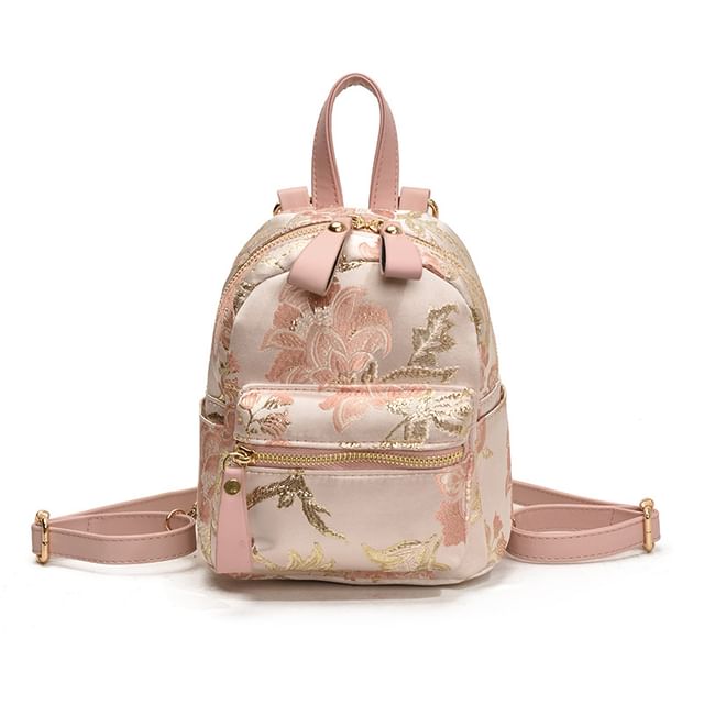 Backpack Flower Embroidered Multi-Pocket