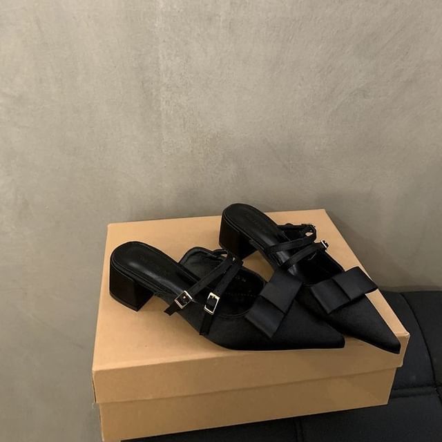 Chunky Jane Toe Mules Mary Pointed Heel Bow