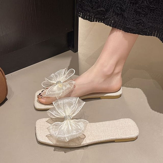 Square-Toe Mesh Slide Floral Sandals