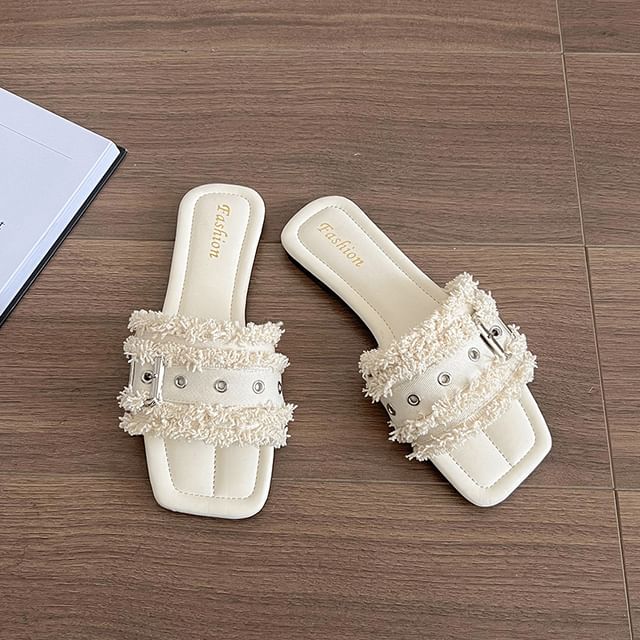 Slide Tasseled Square-Toe Buckled Sandals