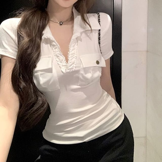 Short-Sleeve Fit Collar Plain Tee Slim