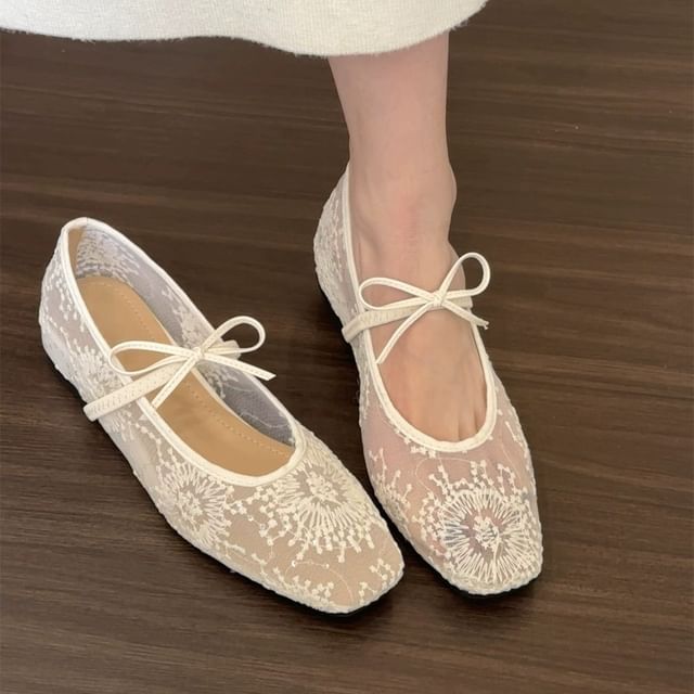 Shoes Flat Jane Mary Bow Mesh
