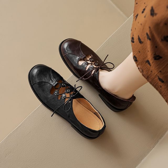 Leather Lace-Up Faux Shoes Oxford Cutout