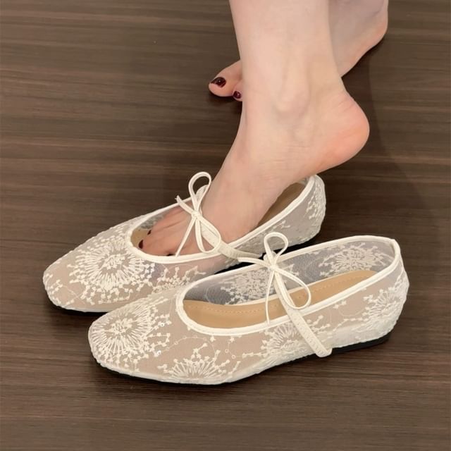 Shoes Flat Jane Mary Bow Mesh